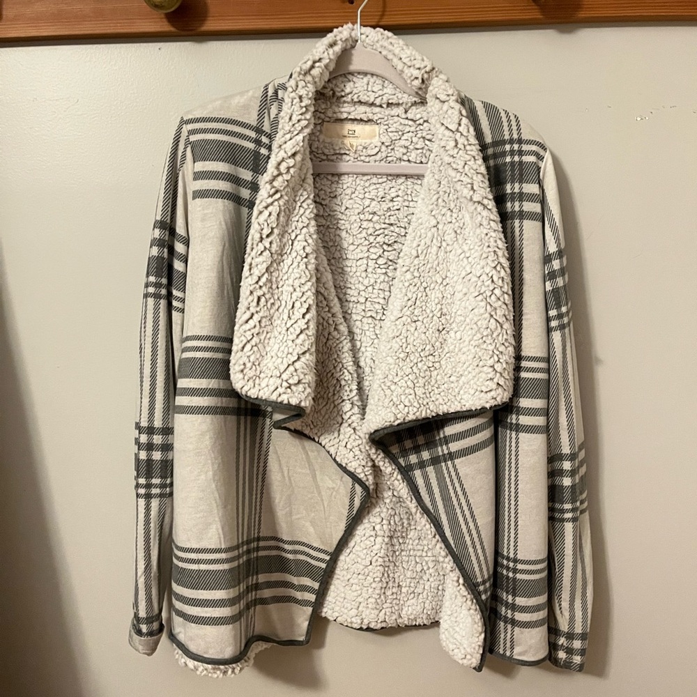 Thread and Supply Plaid Sherpa Cardigan
